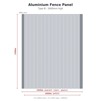 Verra 100 | Verra Vertical 100mm slat | Aluminium Batten Fencing | 20mm gap | Modern Architectural Fencing UK | Type B 2400mm high