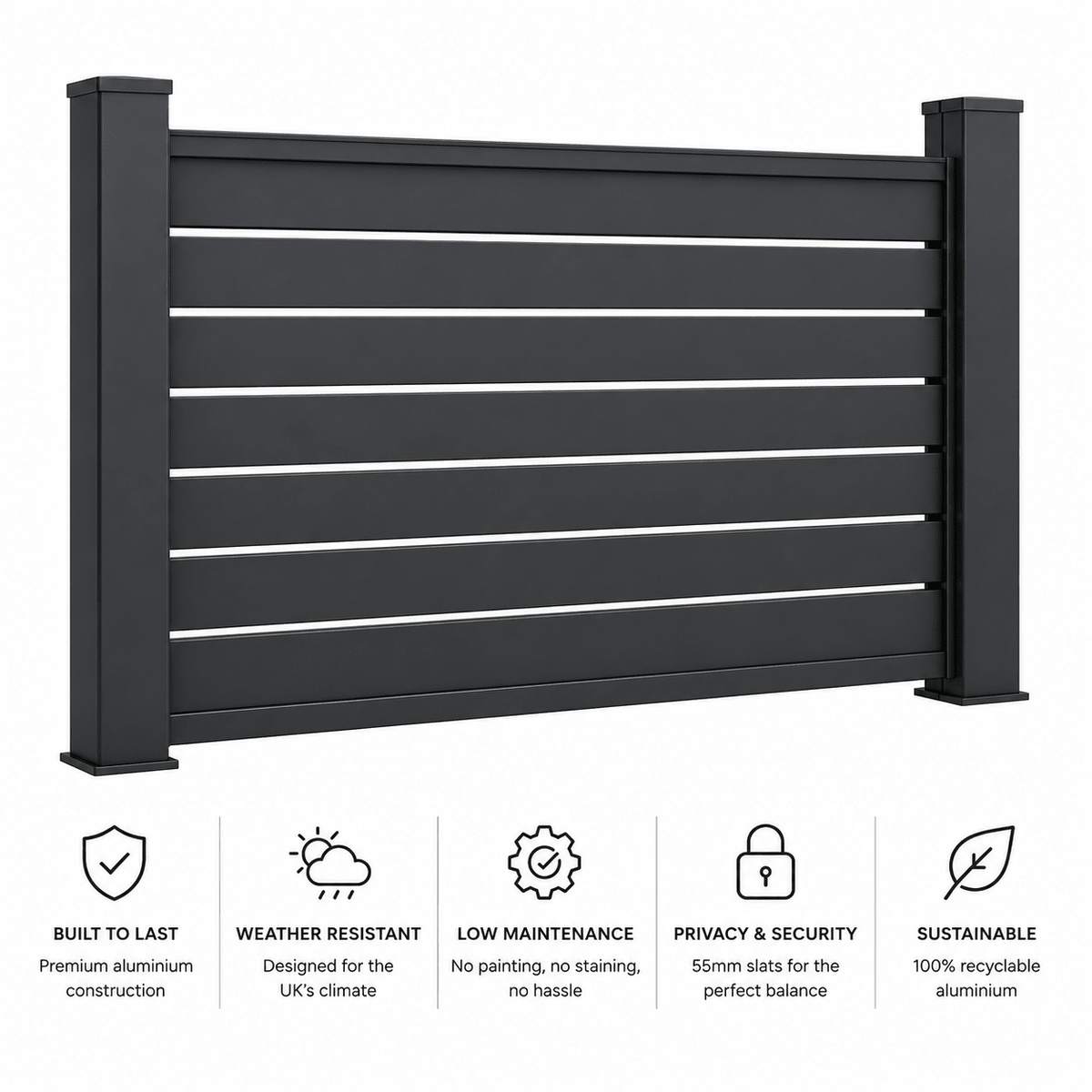 Verra Horizon™ 55 Aluminum | Horizontal Slat Fencing | Modern Architectural Fencing UK - Verra Outdoors
