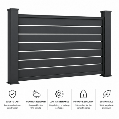 Verra Horizon™ 55 Aluminum | Horizontal Slat Fencing | Modern Architectural Fencing UK - Verra Outdoors